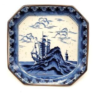 Sailing Boats Vintage Andrea By Sadek Cobalt Blue & White 7.5 square Japan Dish